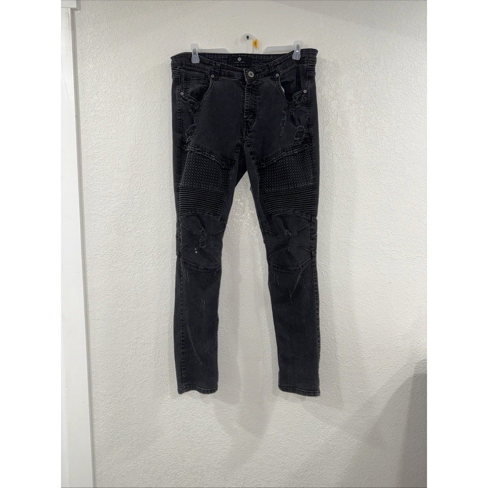 Focus Jeans Mens 38X34 Black Denim Heavy Distressed